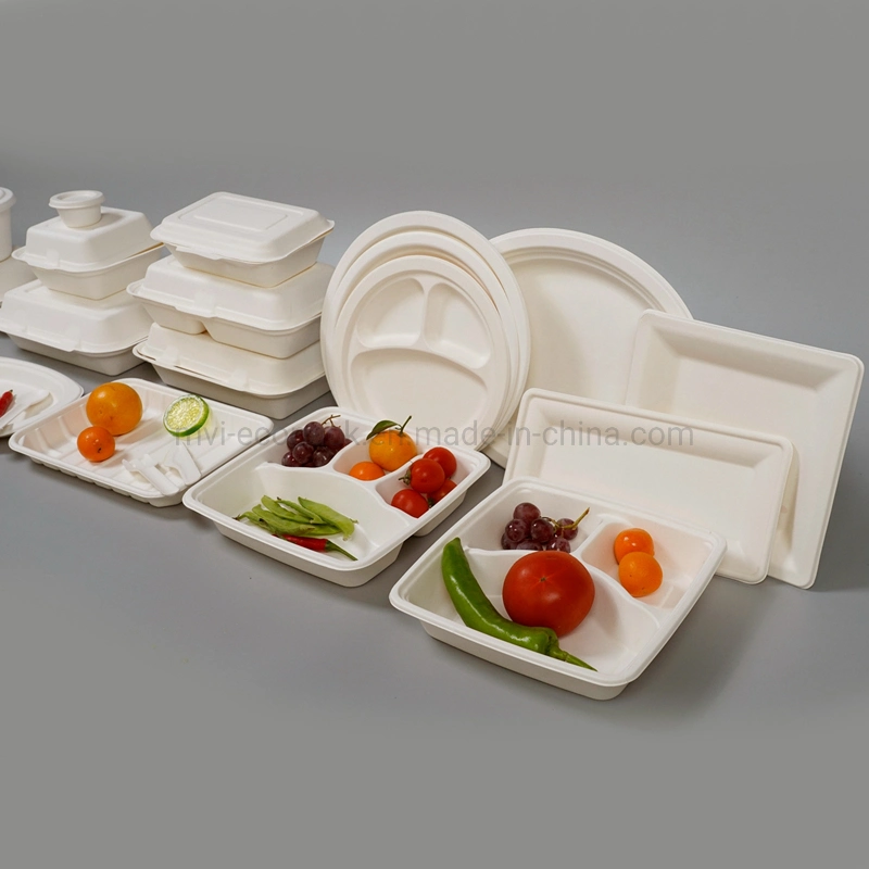 Disposable Rectangle/Square/Oval/Round Plates Sugarcane Pulp Bagasse Biodegradable Plate