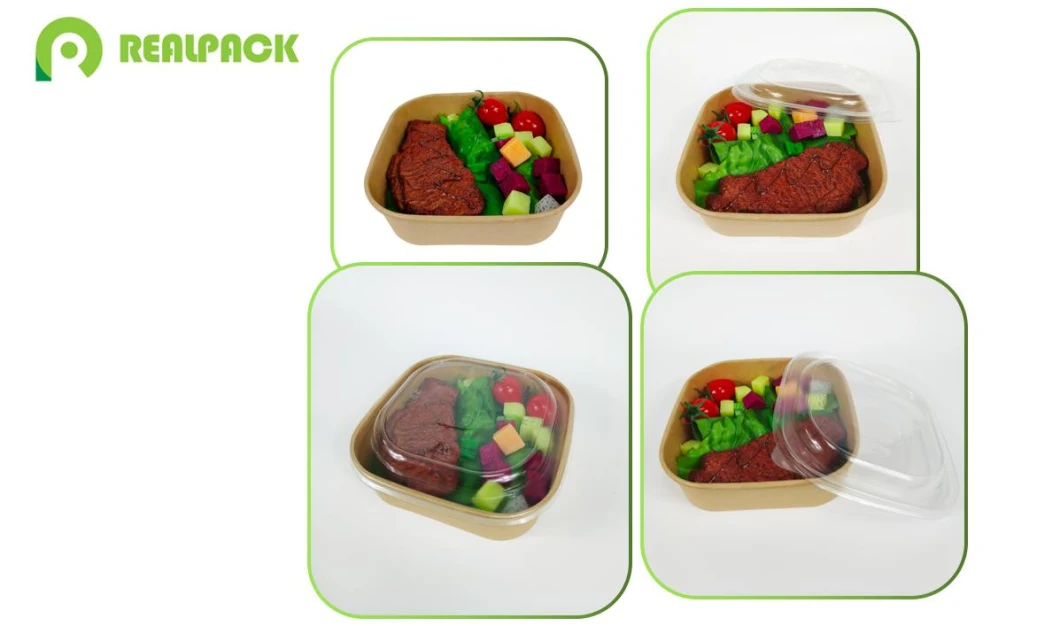 Custom Disposable Biodegradable Kraft Paper Food Packaging Box with Lid