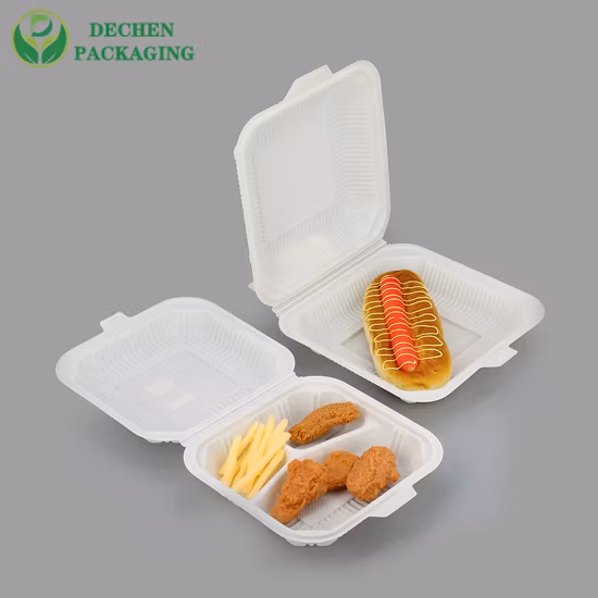 Biodegradable Disposable Food Container Wholesale Cornstarch Surgarcane Bagasse Pulp Clamshell with Lid Restaurant Meal Prep to Go Compostable Lunch Take Away