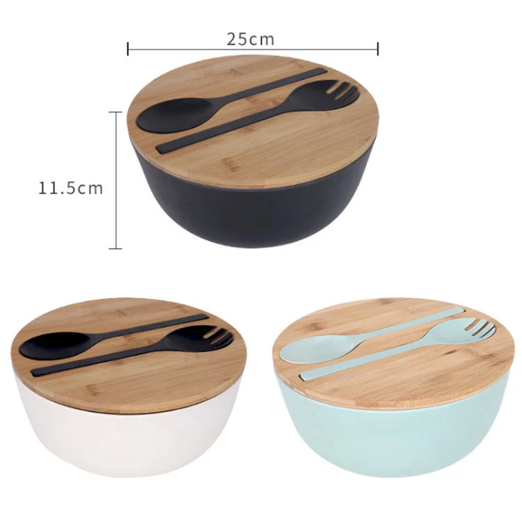 Amazon Hot Selling Dishwasher Safe Biodegradable OEM Bamboo Fiber PLA Salad Bowl with Lid Sets