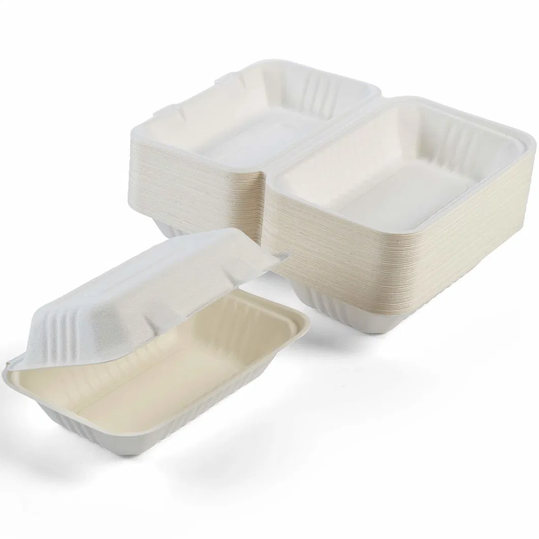 Takeaway Clamshell Biodegradable Compostable Sugarcane Bagasse Hamburger Box Pfas Free for Lunch