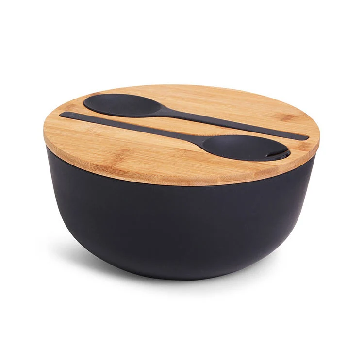 Amazon Hot Selling Dishwasher Safe Biodegradable OEM Bamboo Fiber PLA Salad Bowl with Lid Sets