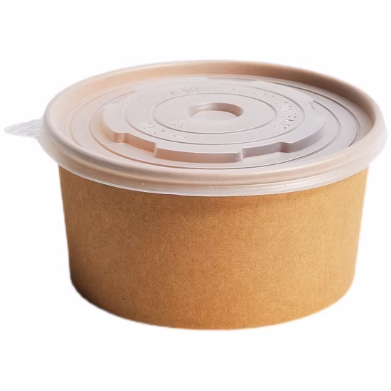 500ml 750ml 생물 분해성 Kraft 샐러드 그릇 뚜껑이 있는 일회용 종이 그릇 식품 포장 상자
